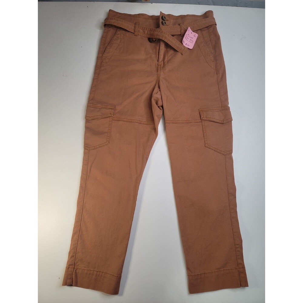 Cabi Paperbag Waist Cargo Pants Womens Size 2 Brown Stretch Belted Ankle Crop